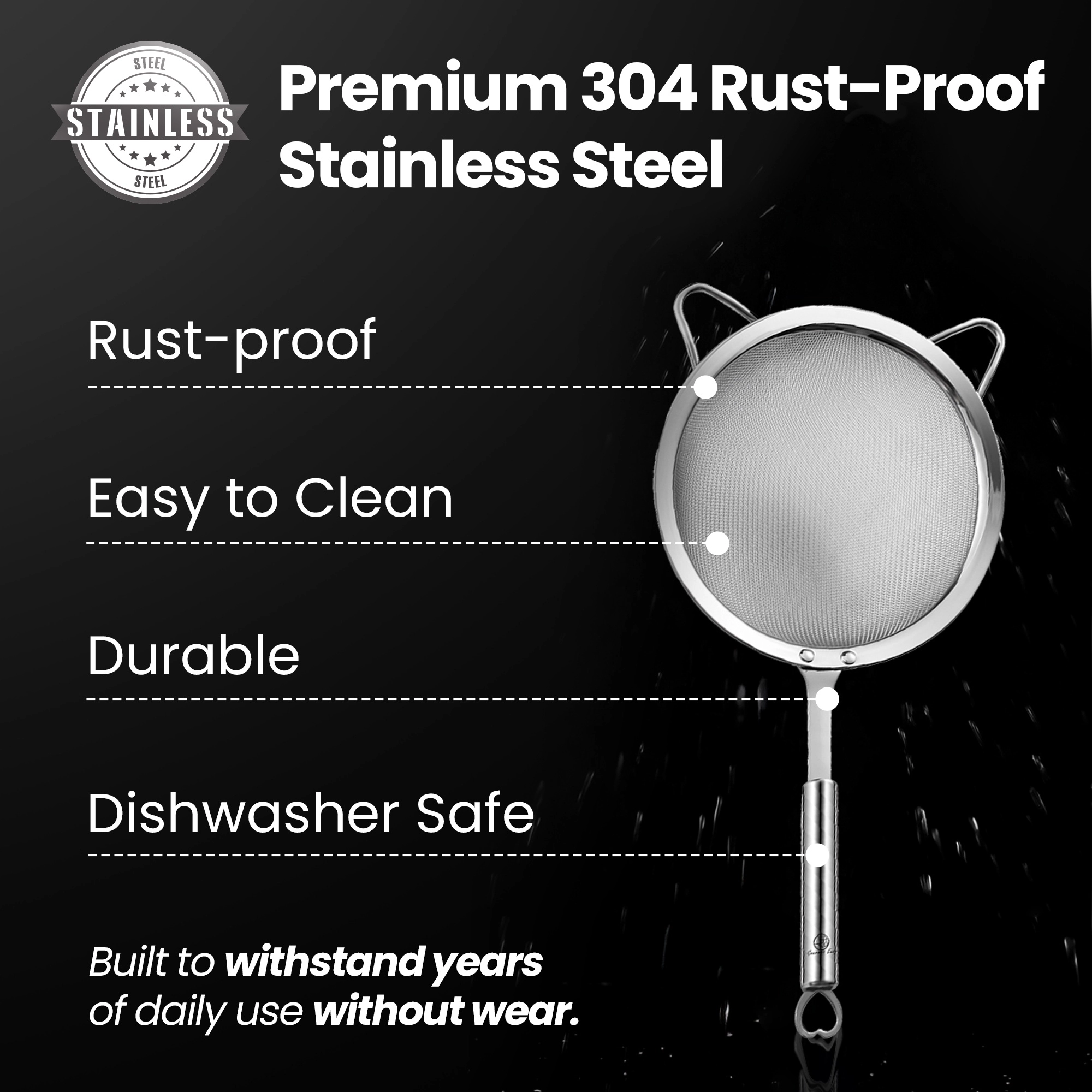 Gourmet Easy Fine Mesh Strainer Set, Stainless Steel Large rice strainer & Small Flour Sifter, Bonus Can Strainer