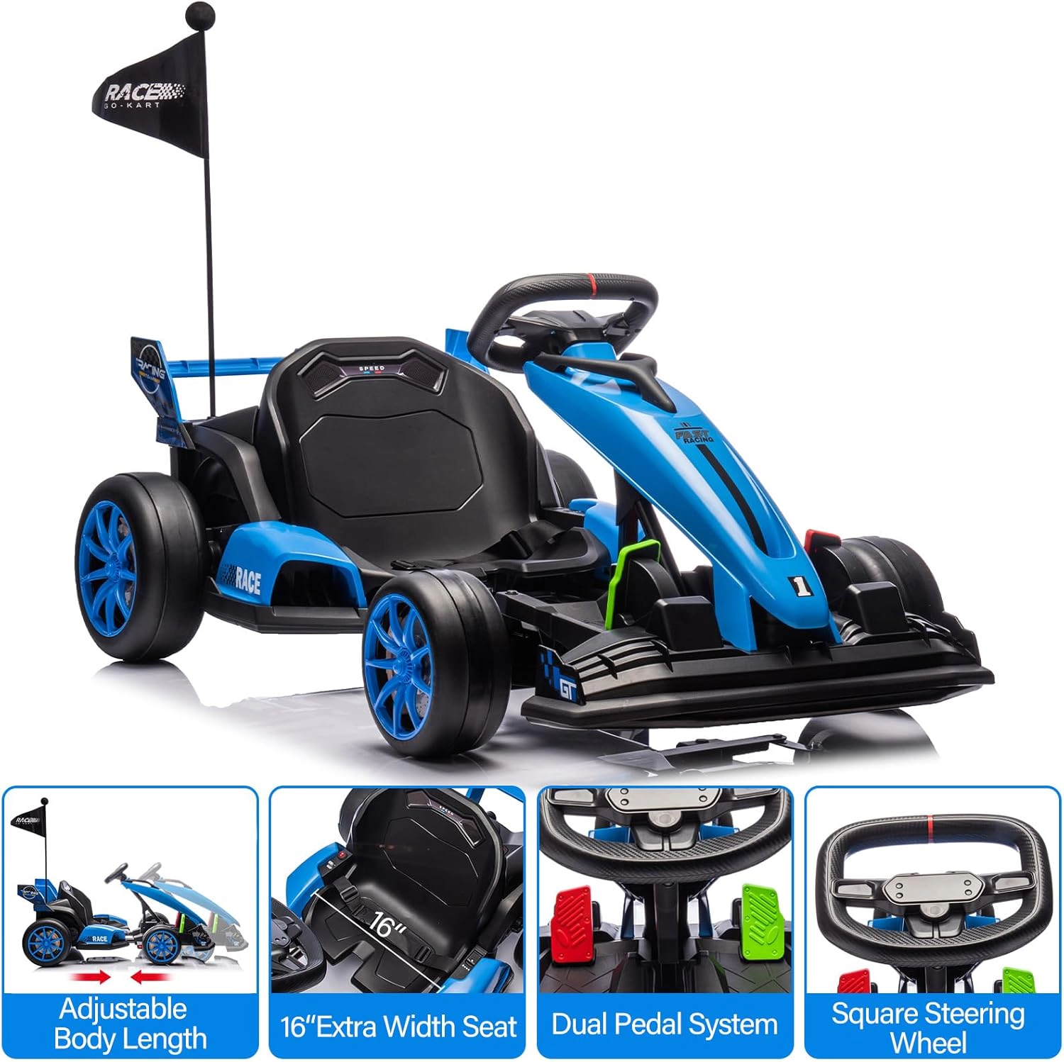 Enjyam 24V Kids Electric Go Kart, 7.5MPH Variable Drift Racing Car w/ 2×200W Motors, Adjustable Legroom, Power Display