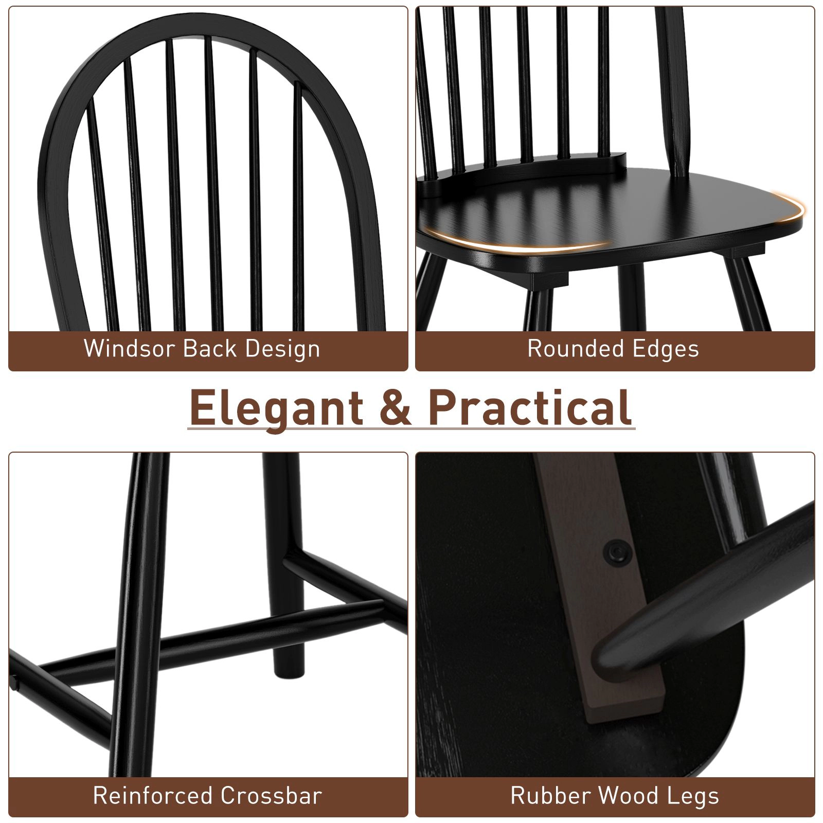 SlickBlue Wooden Dining Chairs, Curved Spindle Back, Solid Wood Legs, 2 Pack