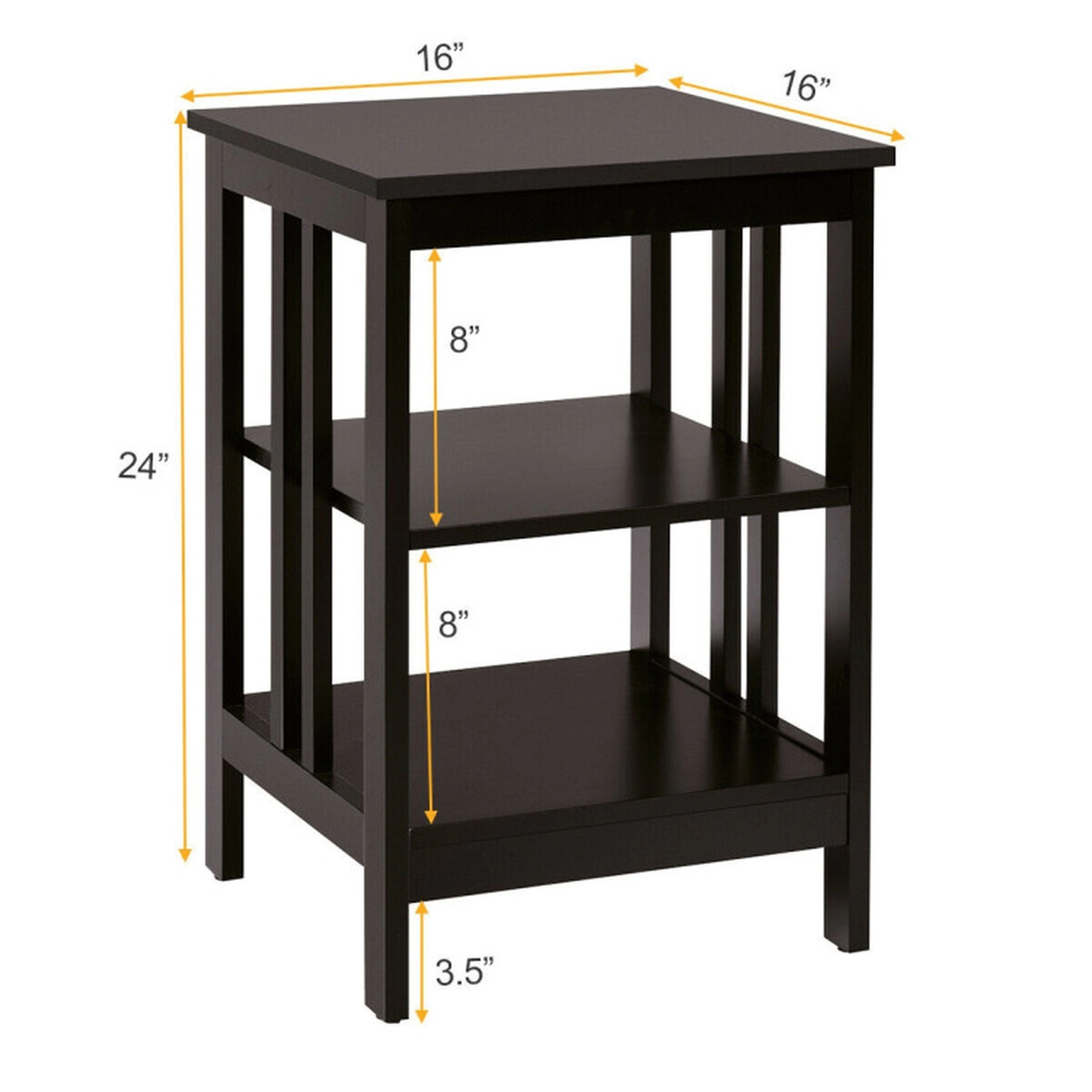 SUGIFT 3-Tier MDF Nightstand Sofa Side Table with Baffles 24-in Tall 45-lb Capacity Dark Brown