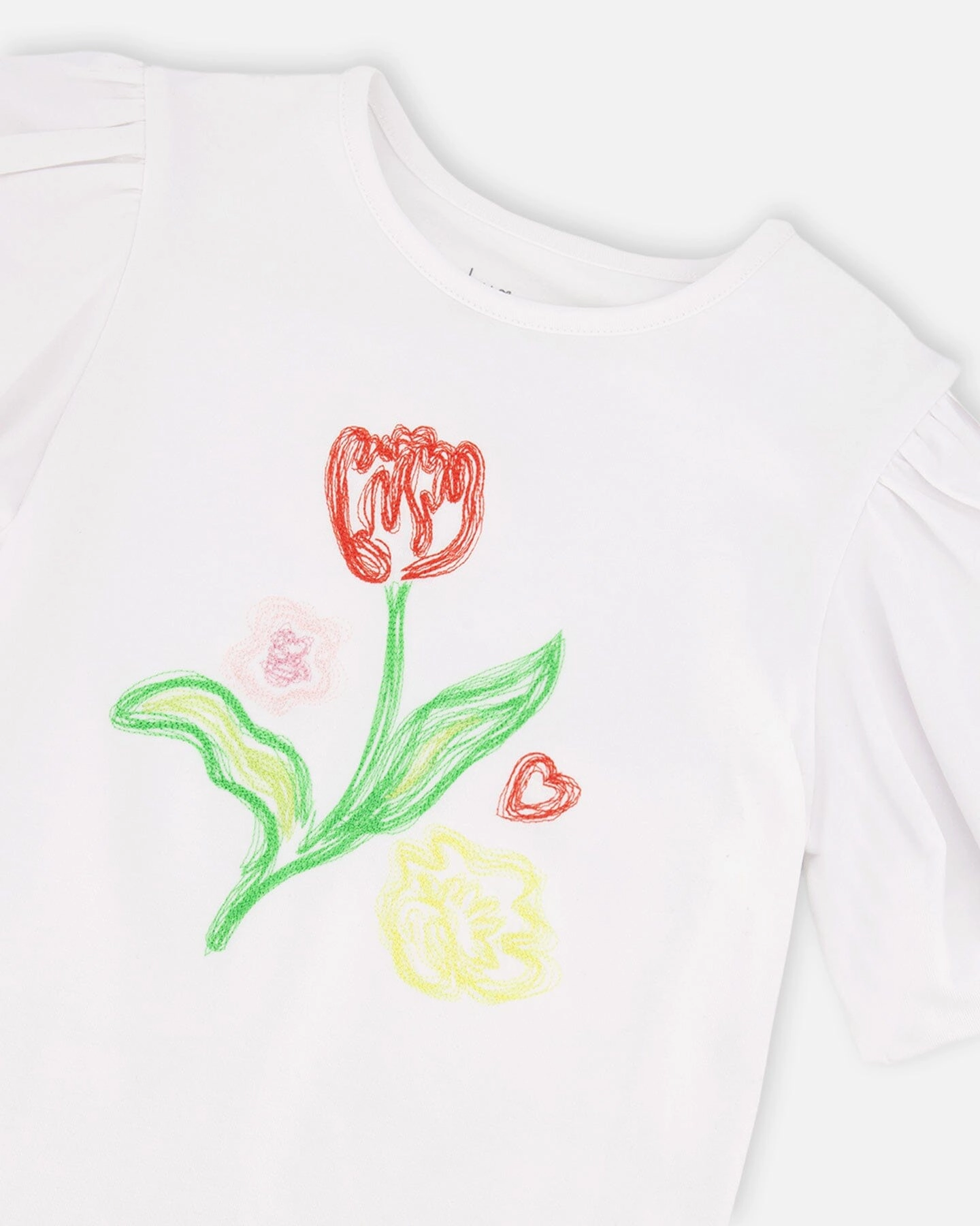 Deux par Deux Girls Organic Cotton Jersey Top with Embroidery