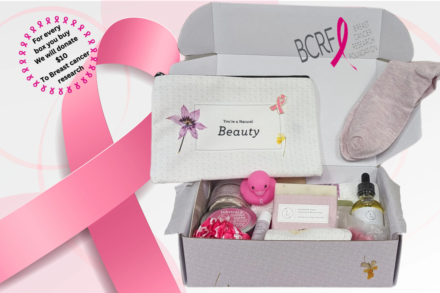 Lizush Soap Breast Cancer Awareness Gift Box - Lavender All-Natural Spa Set,  Hope & Support Care Package