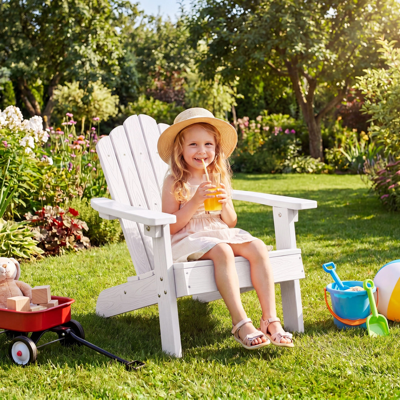 SUGIFT All-Weather HIPS Kids Adirondack Outdoor Chair 165-lb Capacity Ages 3-7 11.5-lb Single Chair White