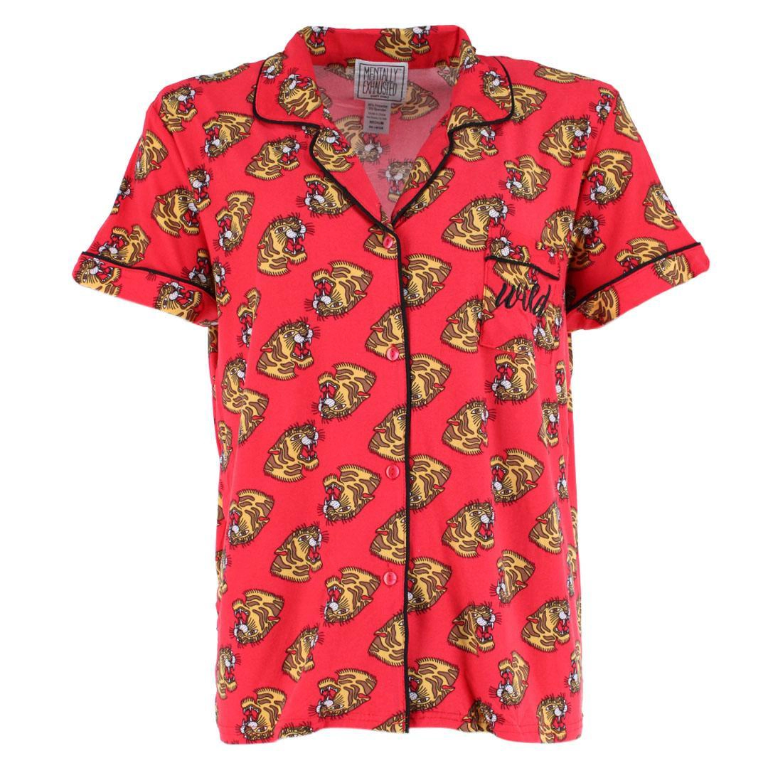 Mentally Exhausted Women's Notch Collar Tiger Short Sleeve Pajama Set