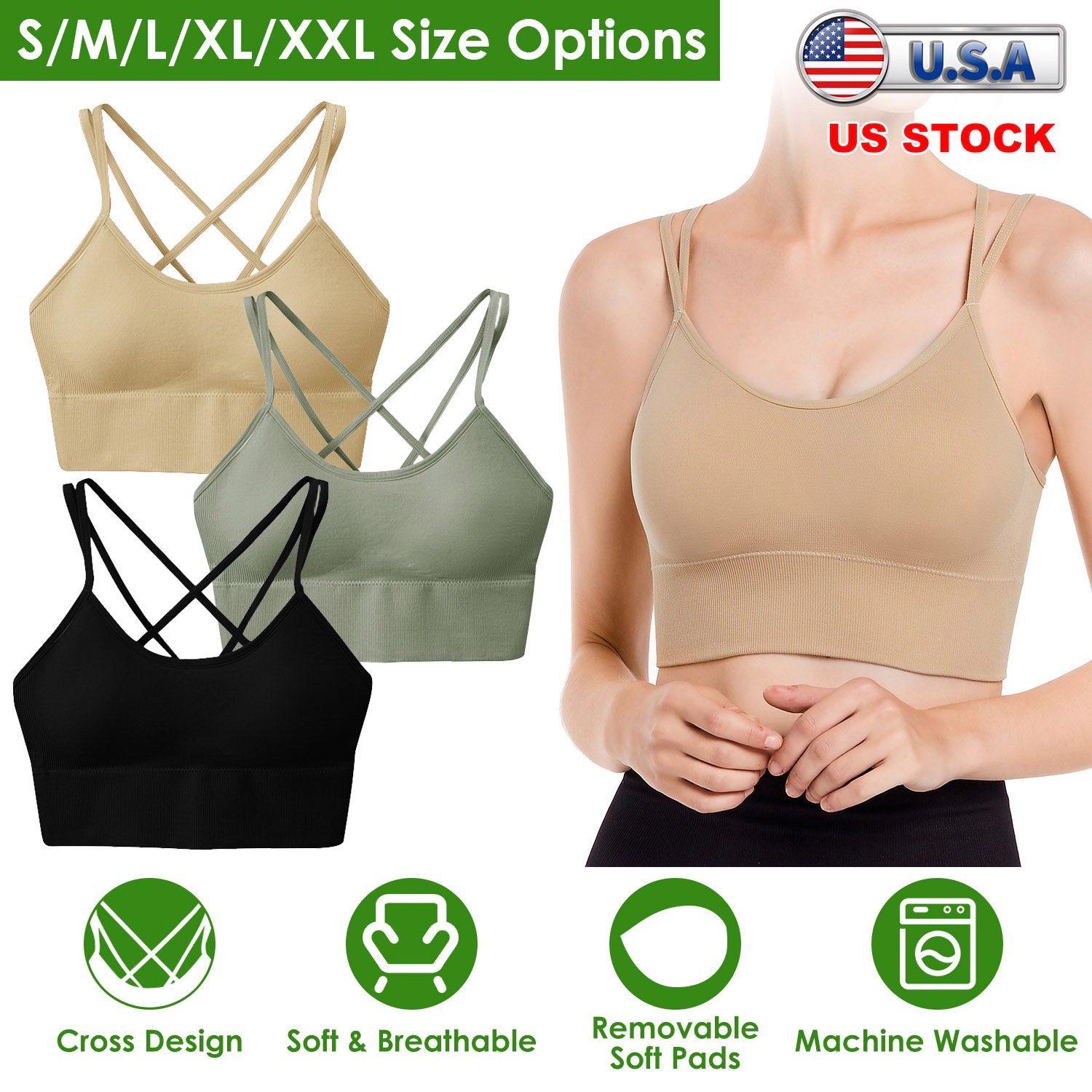 GBruno Padded Cross-Back Sports Bras 3-Pack