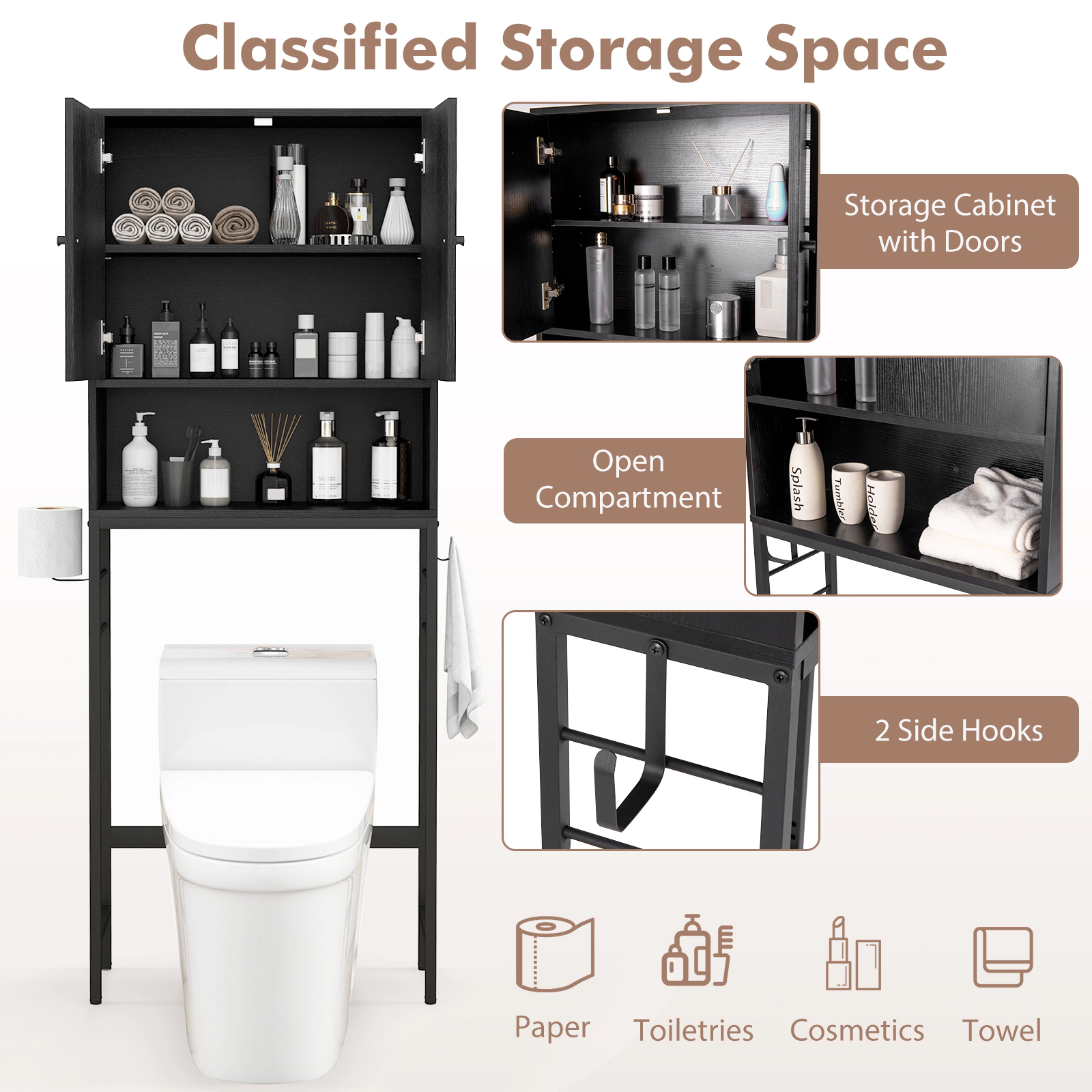 Glintex Over-the-Toilet Cabinet with 2 Doors Rust-Resistant Finish and 132-Lb Load