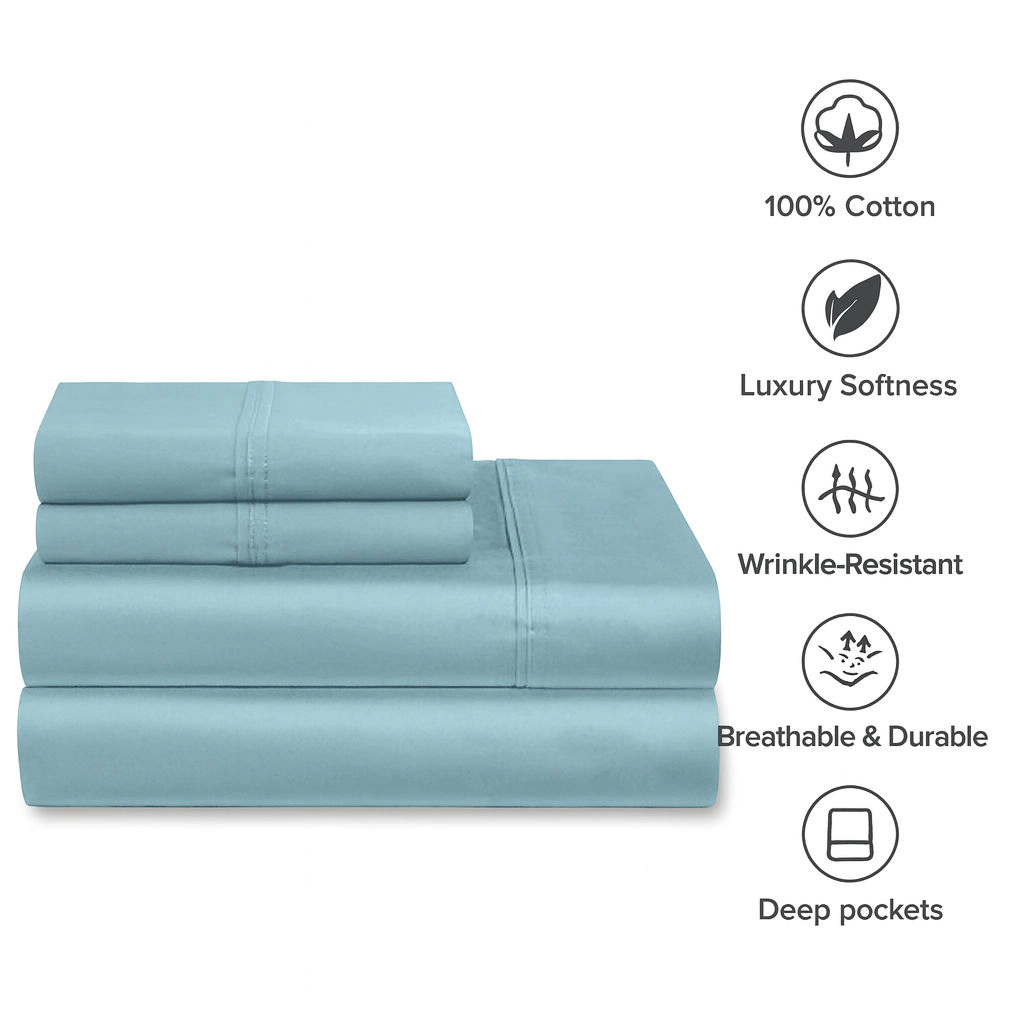 HSH Dream Milano Collection 1000 TC Solid Egyptian Quality Cotton Sheets Deep Pocket Luxury Bed Set