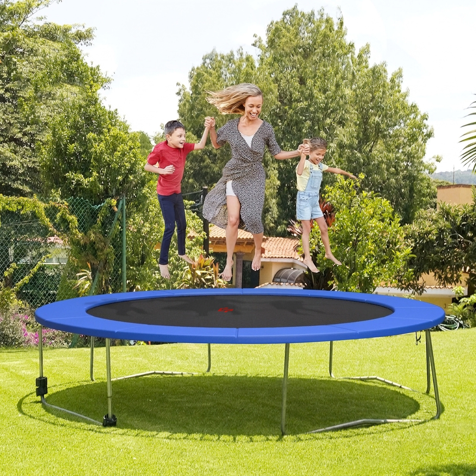12-ft Trampoline Safety Pad Replacement Waterproof Spring Cover 0.6-in EPE Foam Elastic Straps Round Frames Blue