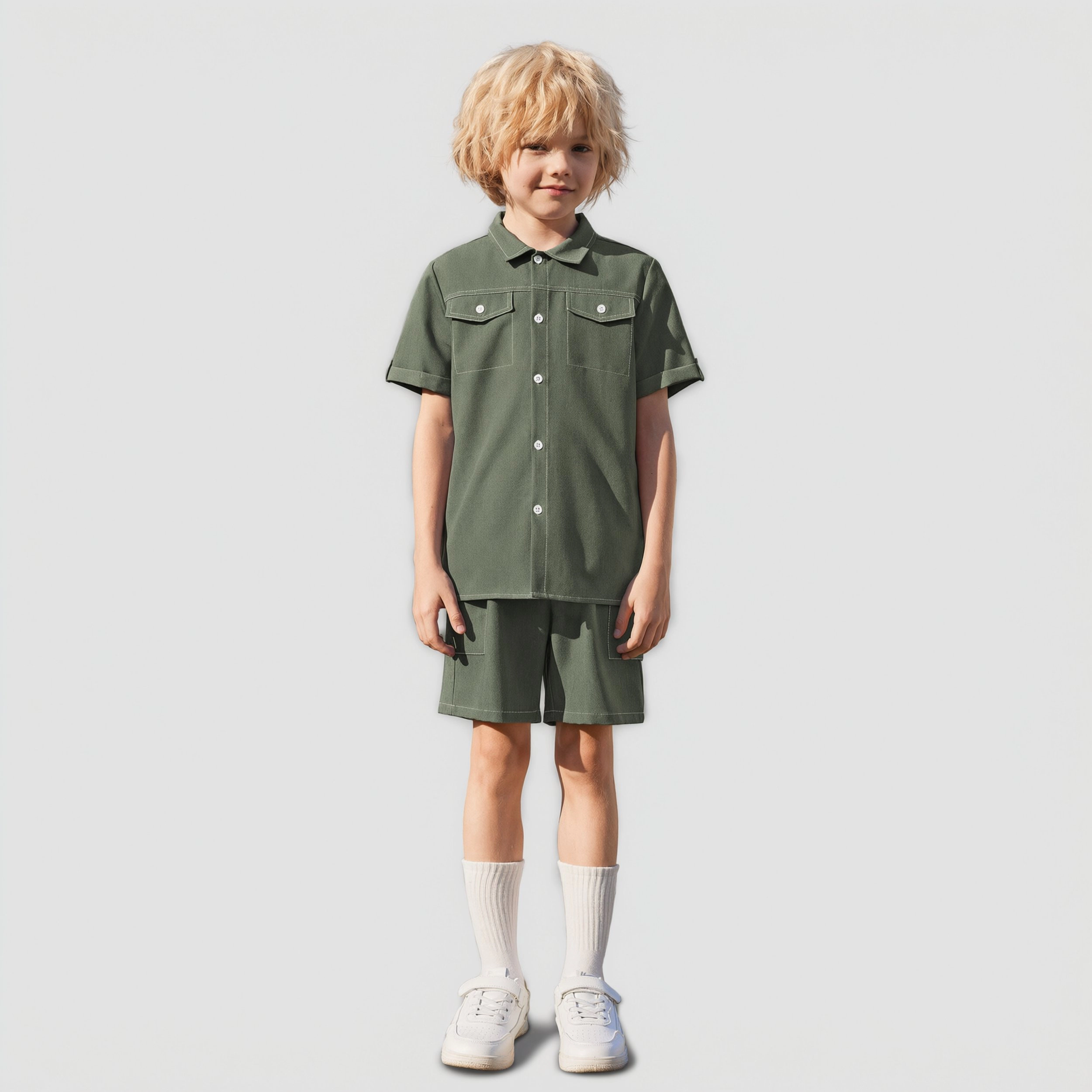 Arshiner Kids Young Boys Woven Shorts Set Short Sleeve Shirt And Denim Casual