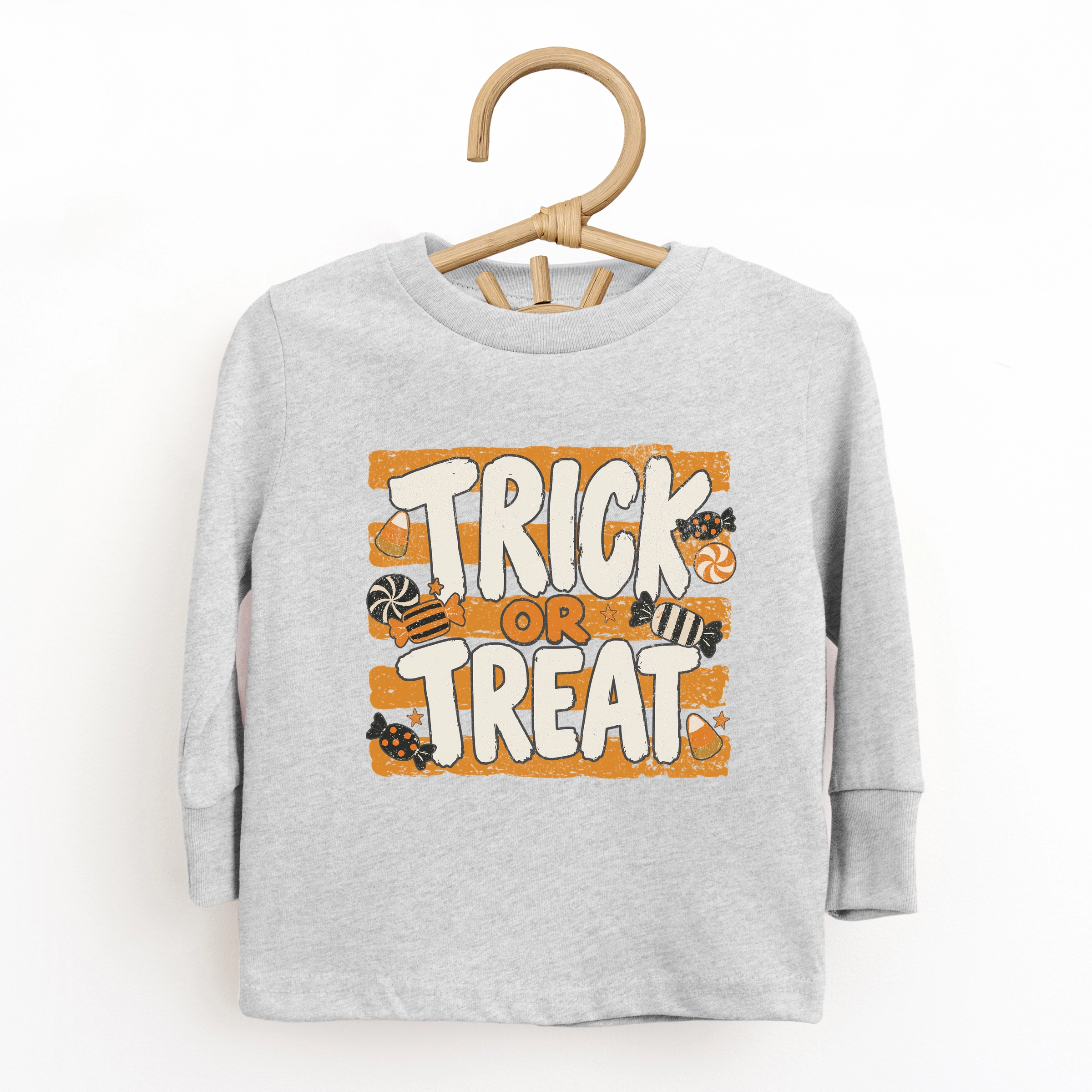 The Juniper Shop - Toddler Long Sleeve Graphic Tee Trick or Treat Orange Stripes