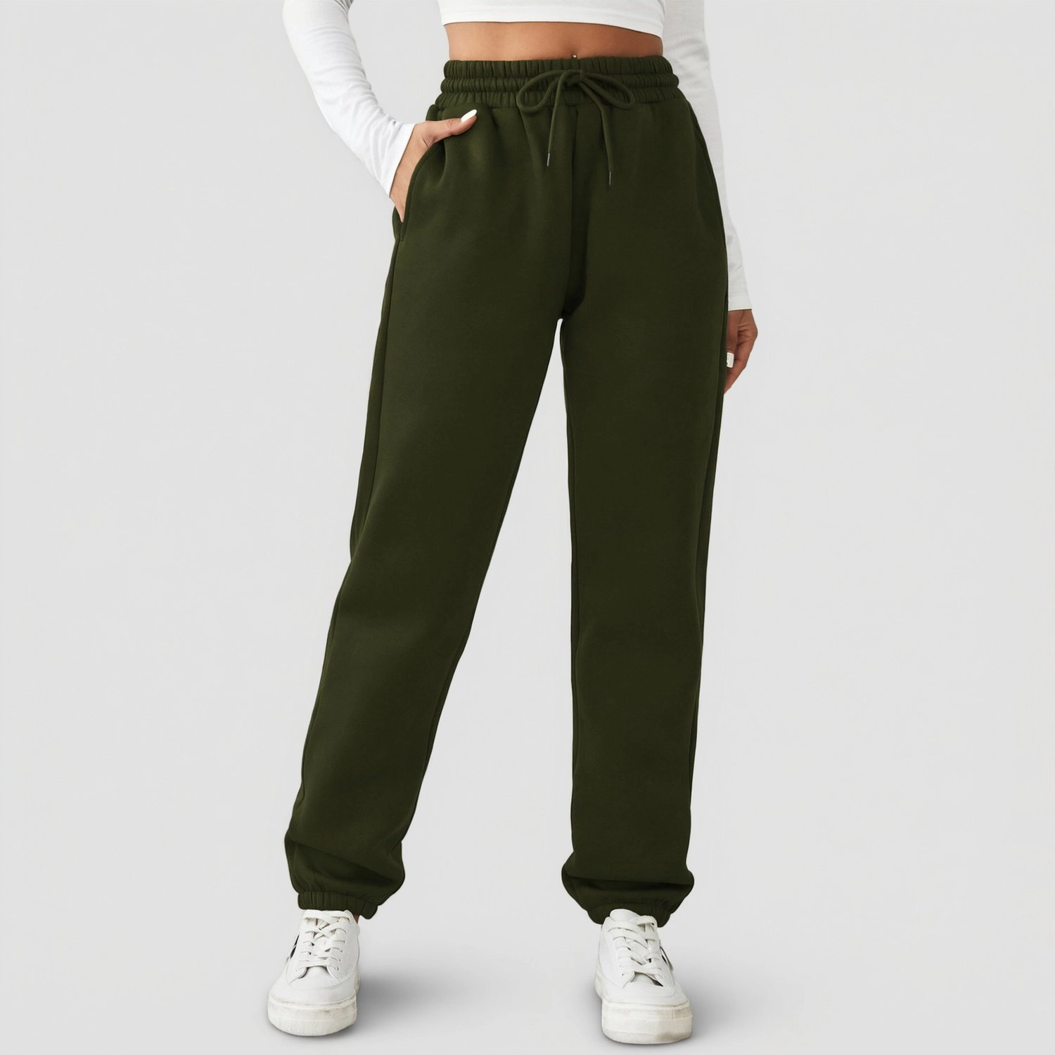 Pinspark Womens High Waisted Sweatpants Solid Drawstring Loose Casual Lounge Pants
