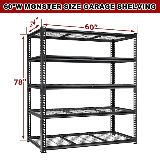 Flynama 5 Tiers Heavy Duty Metal Adjustable Garage Storage Shelving Unit in Black (60 in. W x 78 in. H x 24 in. D)