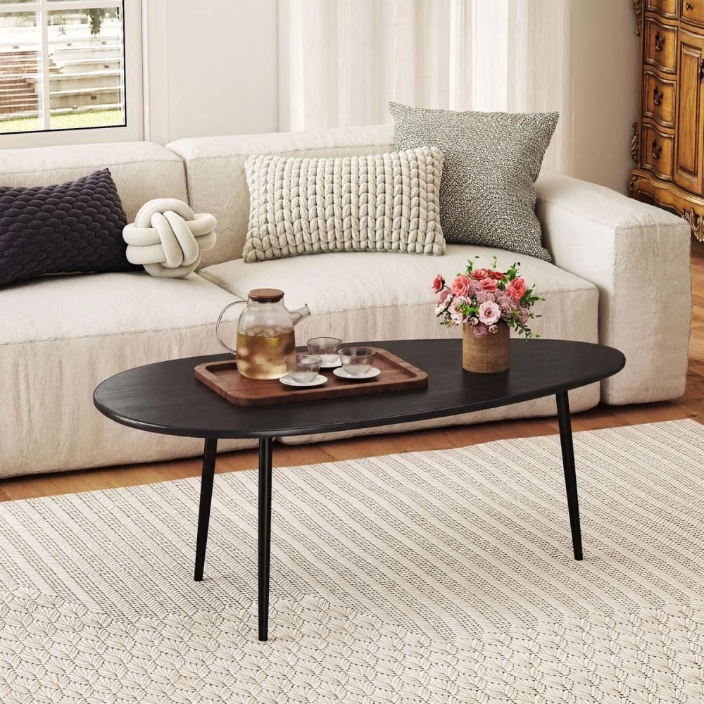 Hivvago Oval Coffee Table Mid Century Center With Sturdy Metal Construction