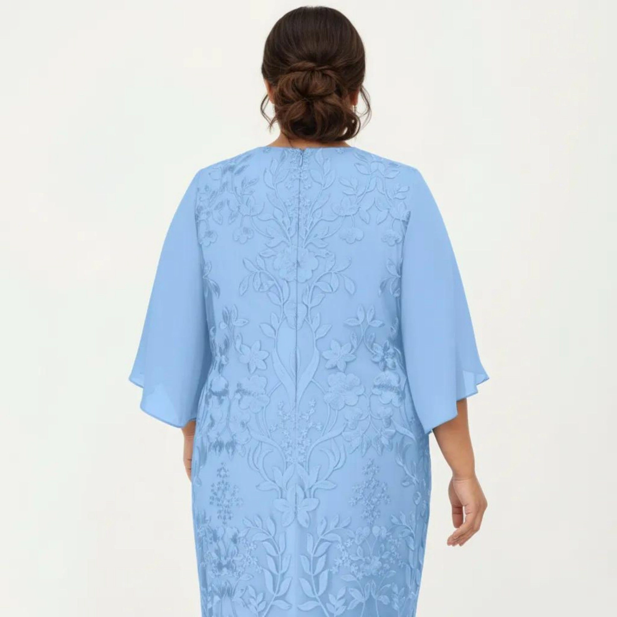 Anna-Kaci Women's Plus Size Lace Sheer Overlay Short Sleeve Loose Fit Elegant Knee Length Midi Dress