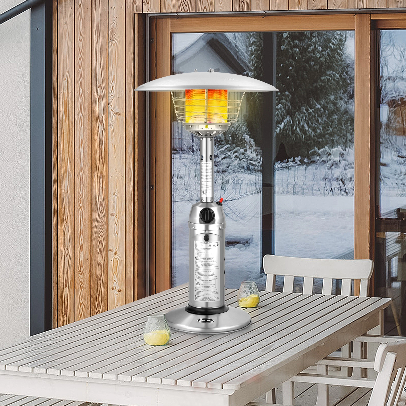 SUGIFT 13,000 BTU Tabletop Standing Propane Heater Steel Aluminum Body Uses 1.02-lb Propane Tank Black/Silver