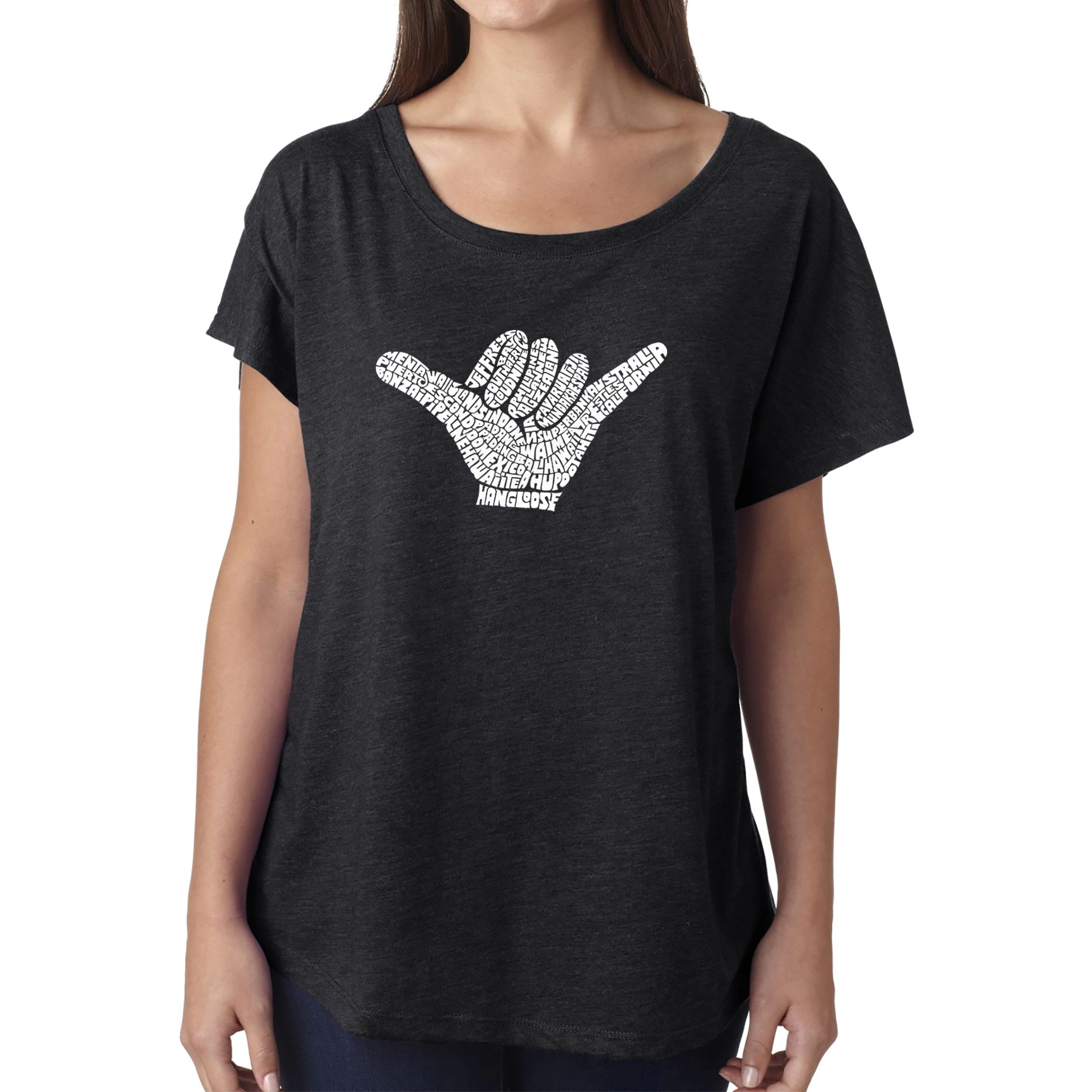 LA Pop Art Women's Dolman Word Shirt - Top Worldwide Surfing Spots