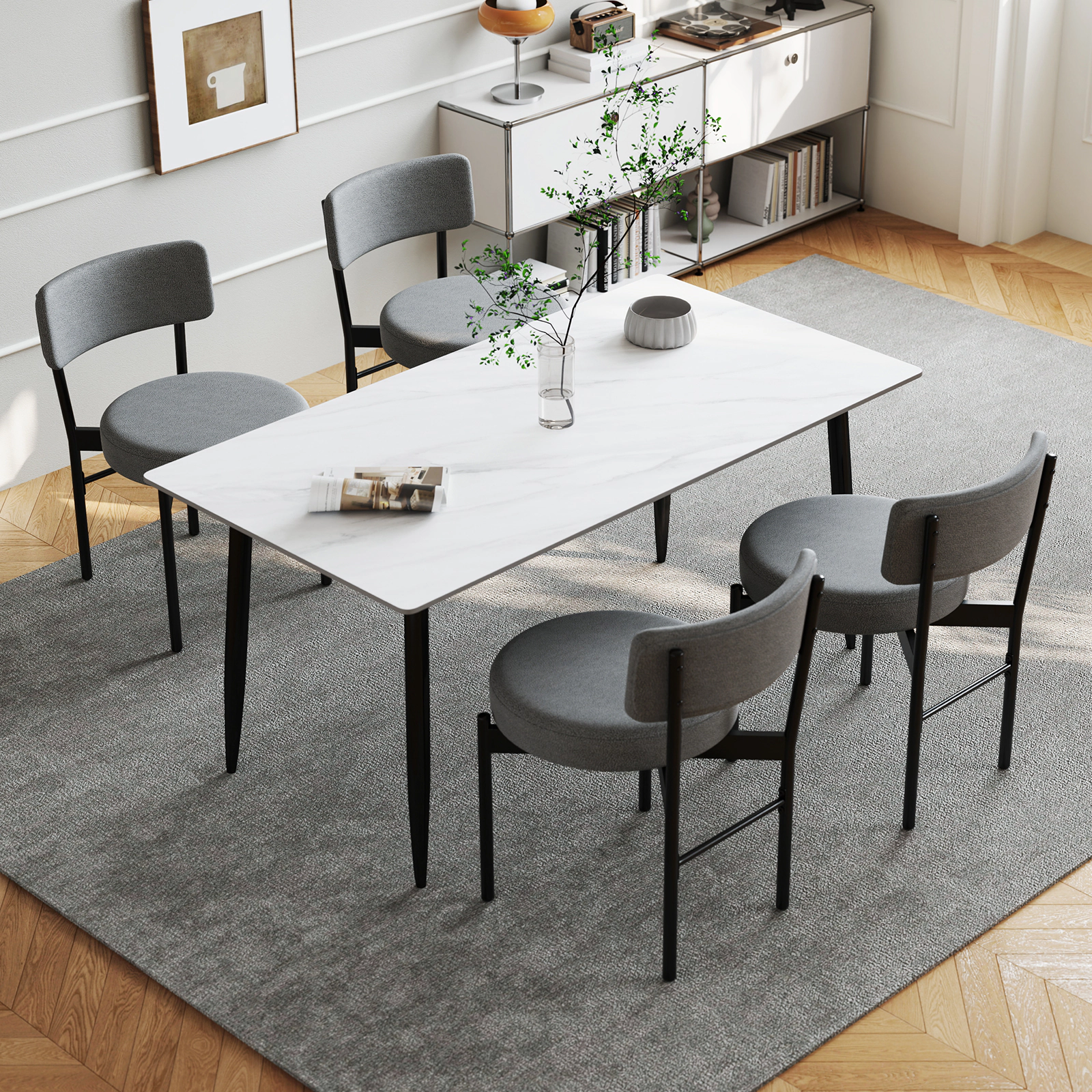 LJG Dining Chair Set of 2 with Curved Backrest and Padded Seat