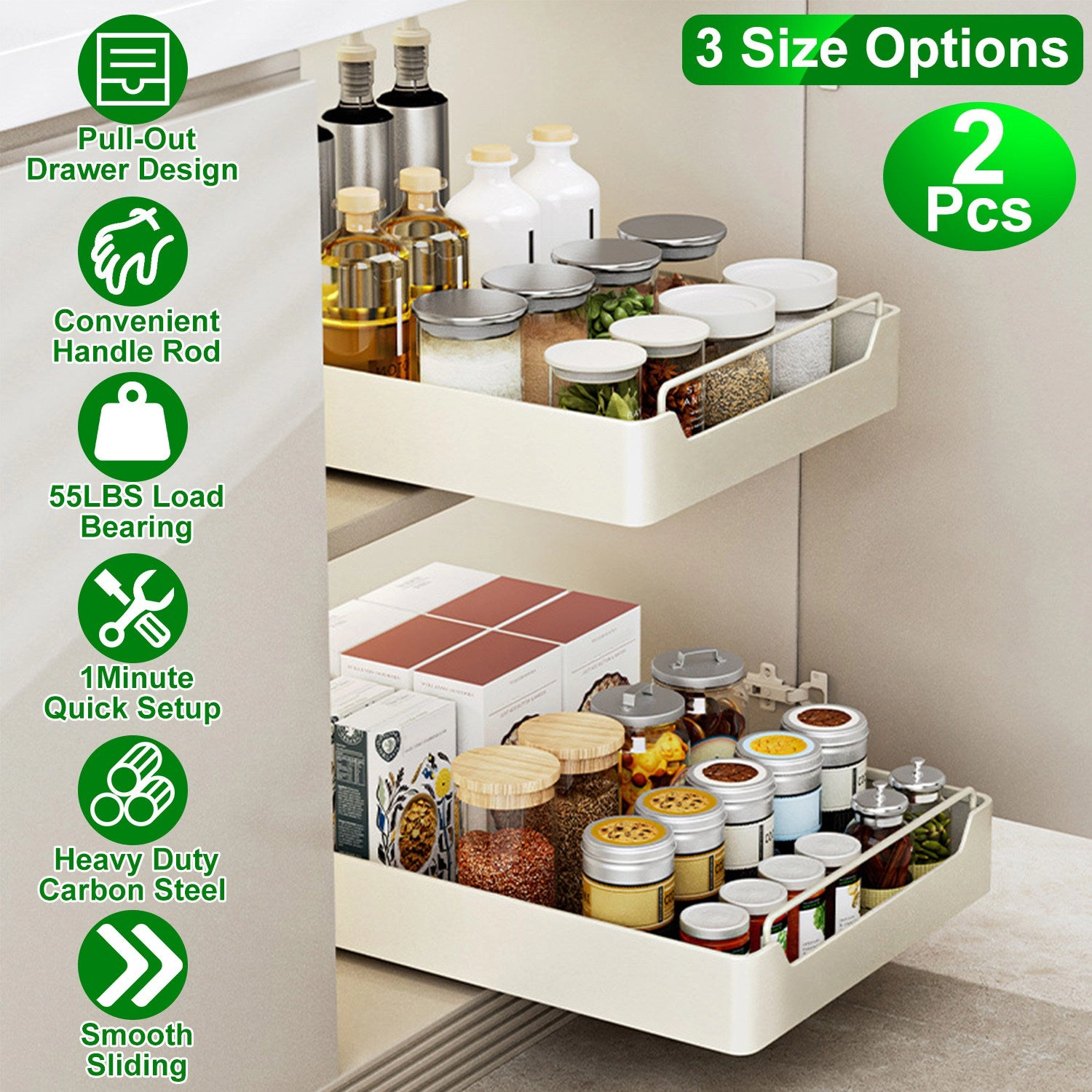 GBruno 2-Pc Carbon Steel Pull-Out Cabinet Organizer