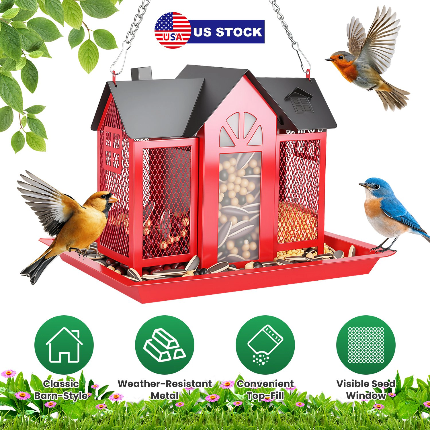 IMounTEK Unisex Metal Barn Bird Feeder House
