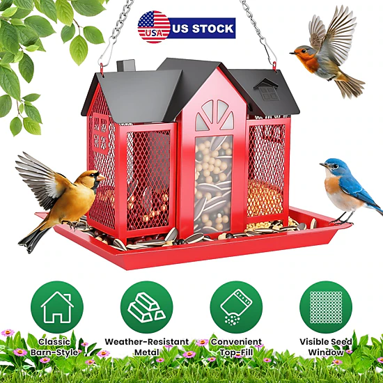 GBruno Metal Barn Bird Feeder House