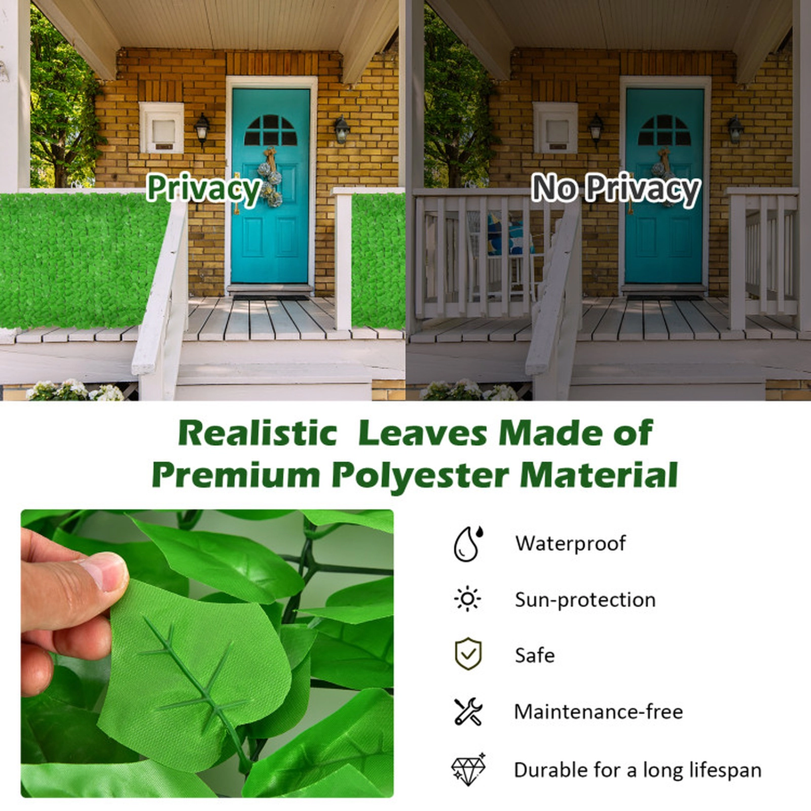 SUGIFT 118 x 39.4-in Artificial Ivy Privacy Fence Panel Garden Trellis 32.3-sq-ft Coverage Polyester Fabric Light Green