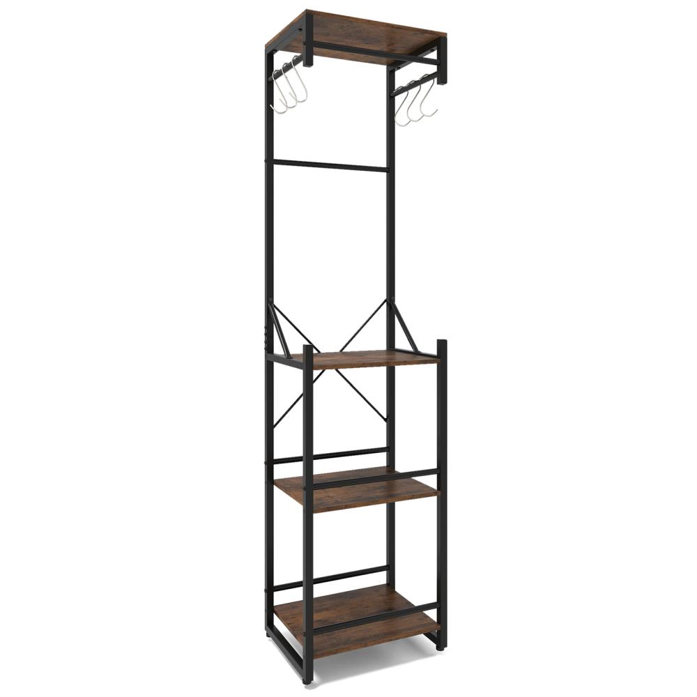 Hivvago Freestanding Coat Rack with 4 Storage Shelves and 6 Hooks