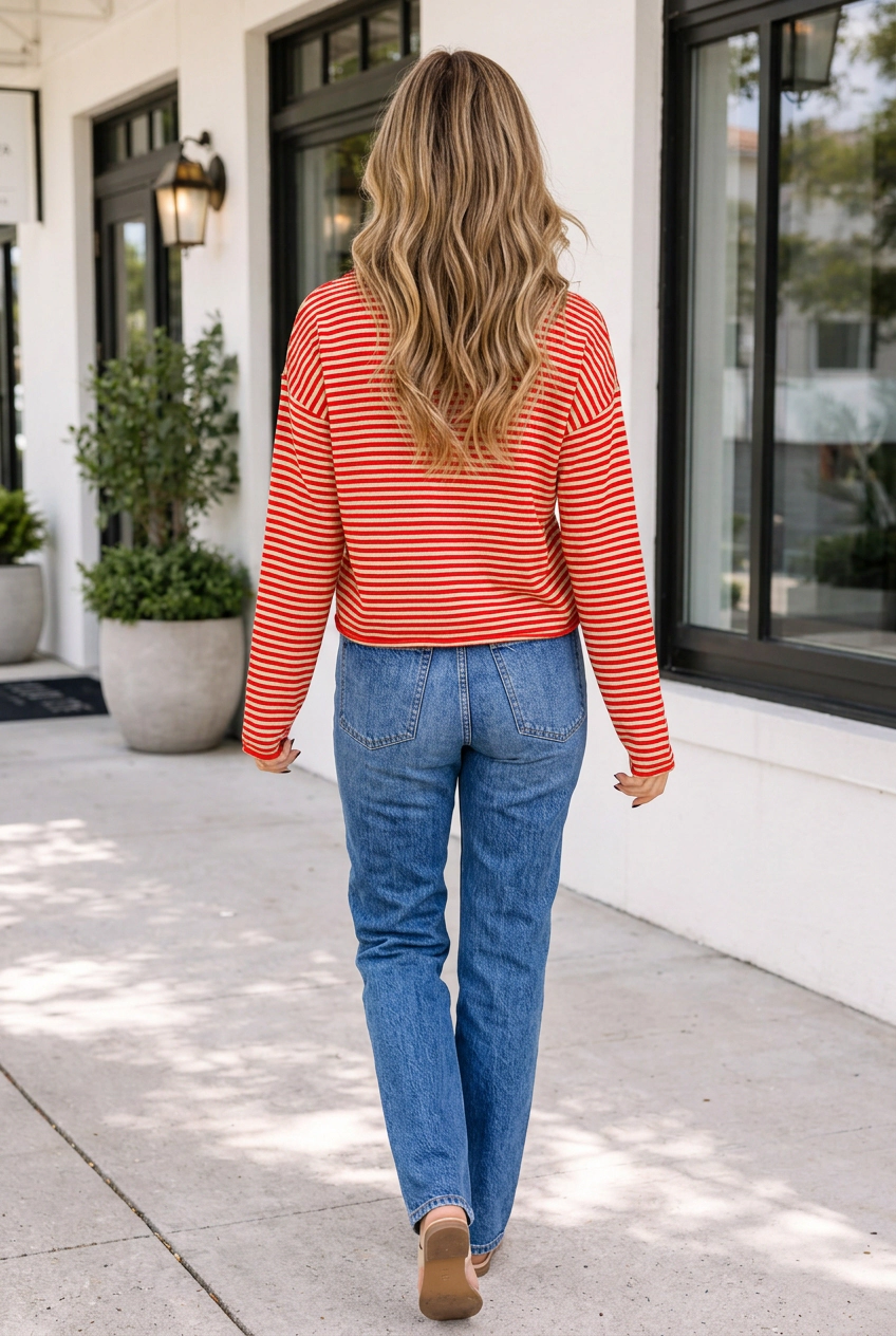 Threaded Pear Morgan Striped Long-Sleeve Knit Cardigan