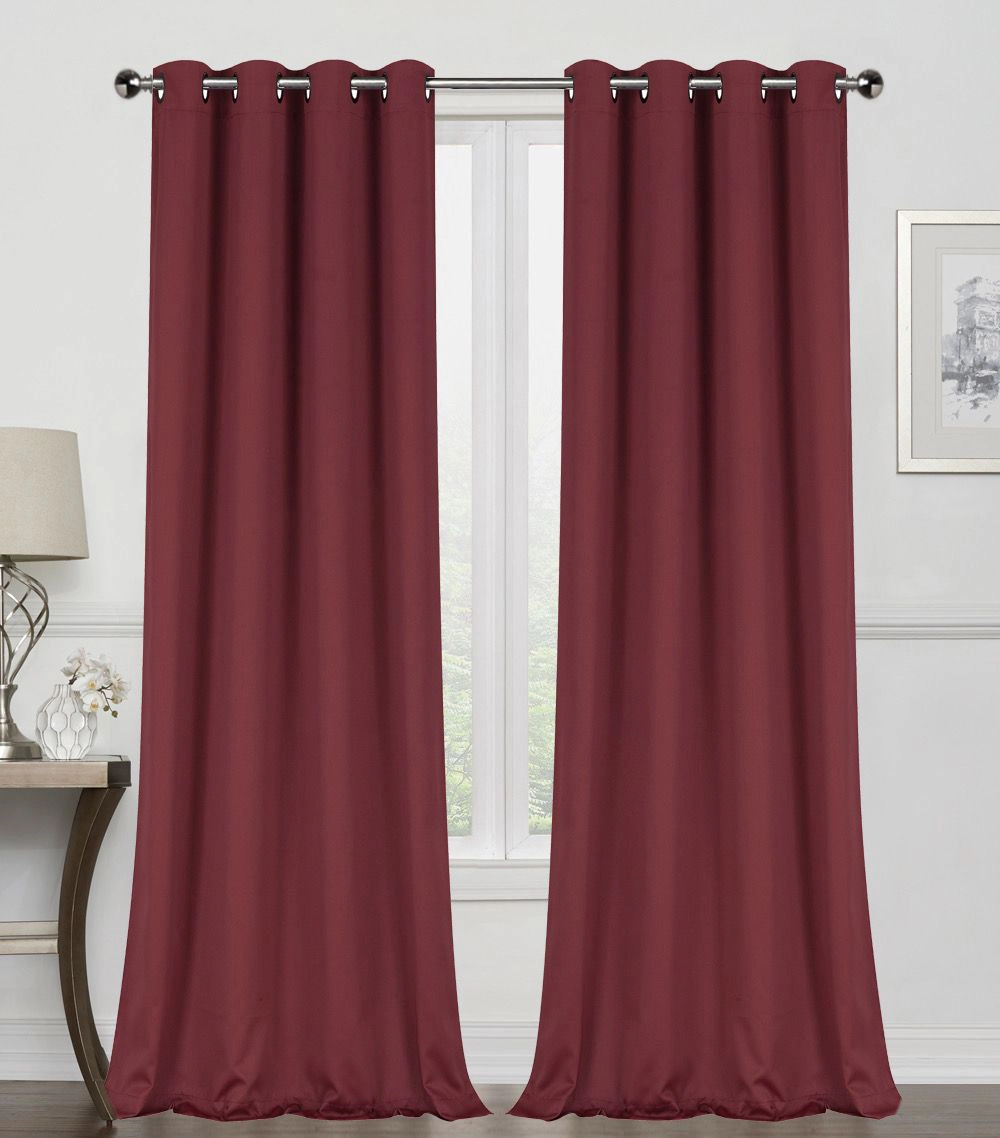 Kate Aurora Burgundy Red 2 Piece Grommet Top Blackout Curtain Panels For Extra Long Windows