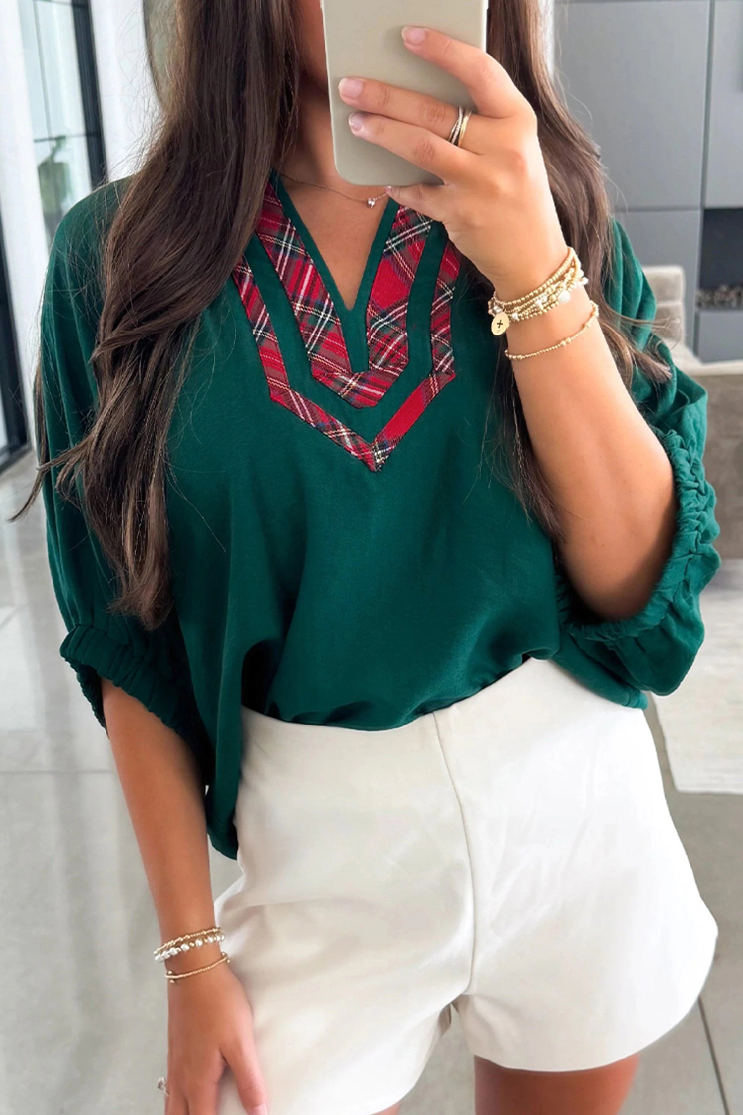 Threaded Pear Women's Janiyah Patchwork Half Sleeve Blouse