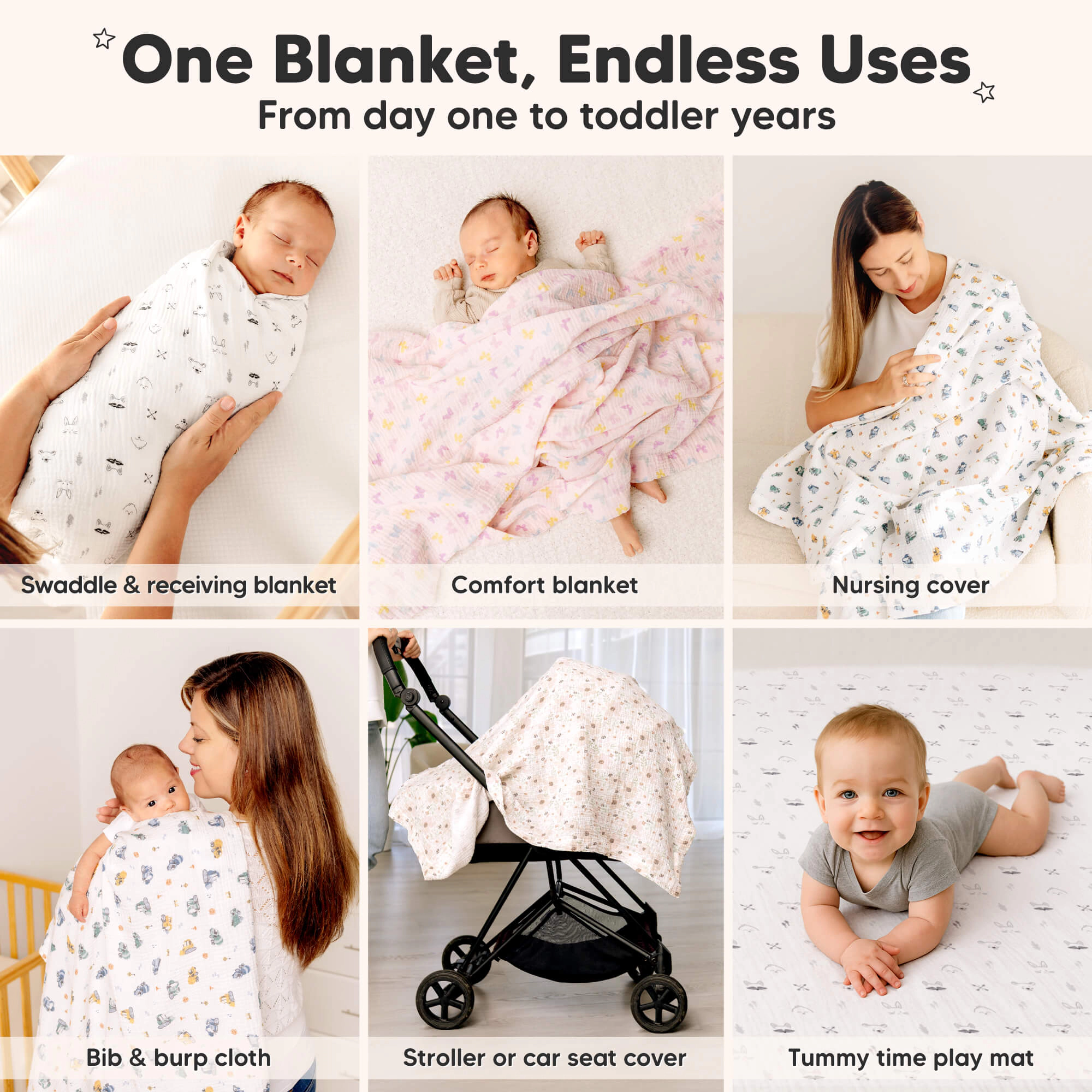 KeaBabies 3-Pack Lyra Muslin Swaddle Blankets