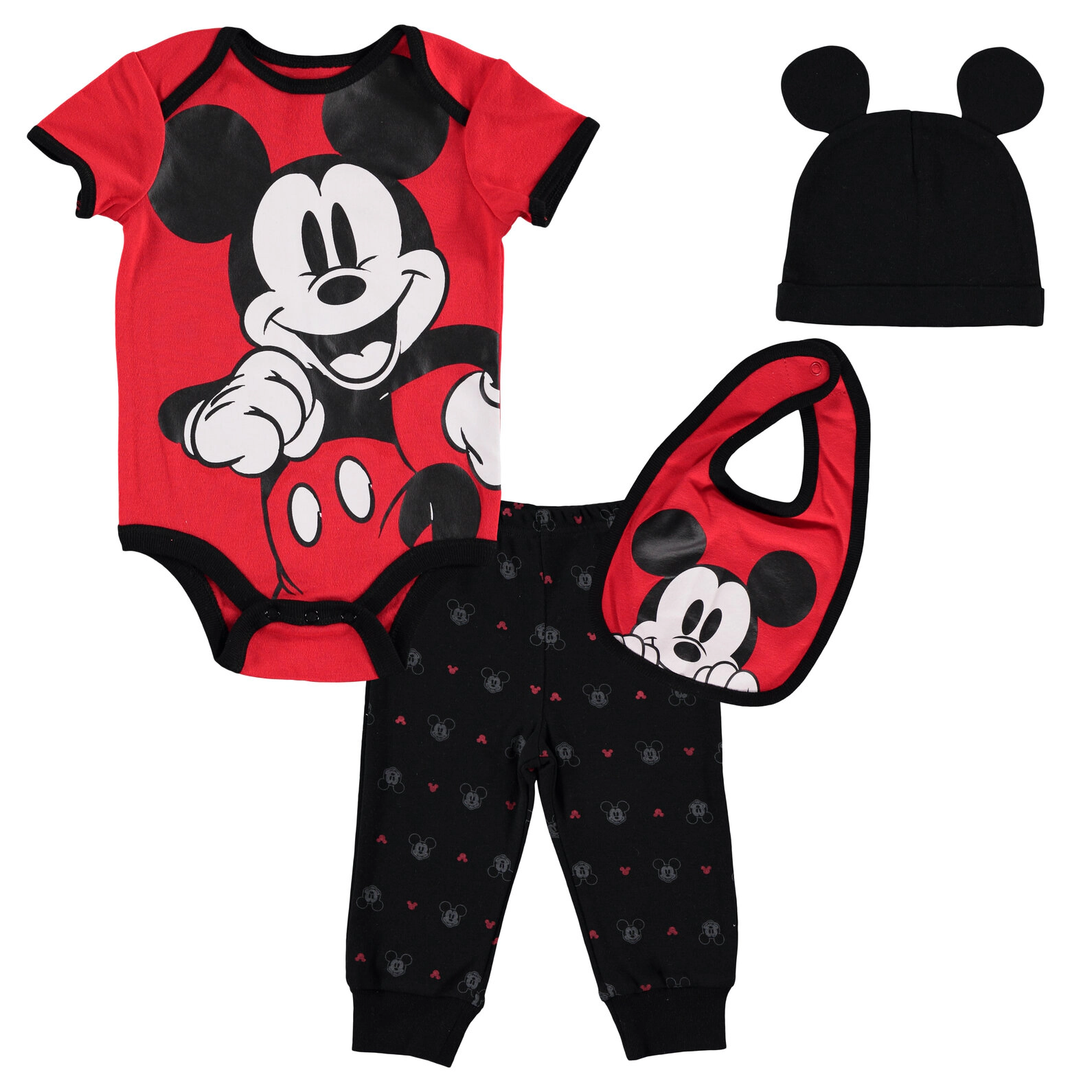 Disney Mickey Mouse Baby Boys' New Bodysuit and Pants Set with Hat Bib