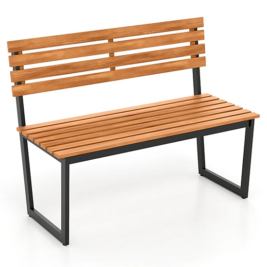 SUGIFT Backrest and Heavy Duty Metal Frame 43 Inch Outdoor Acacia Wood Patio Loveseat Bench