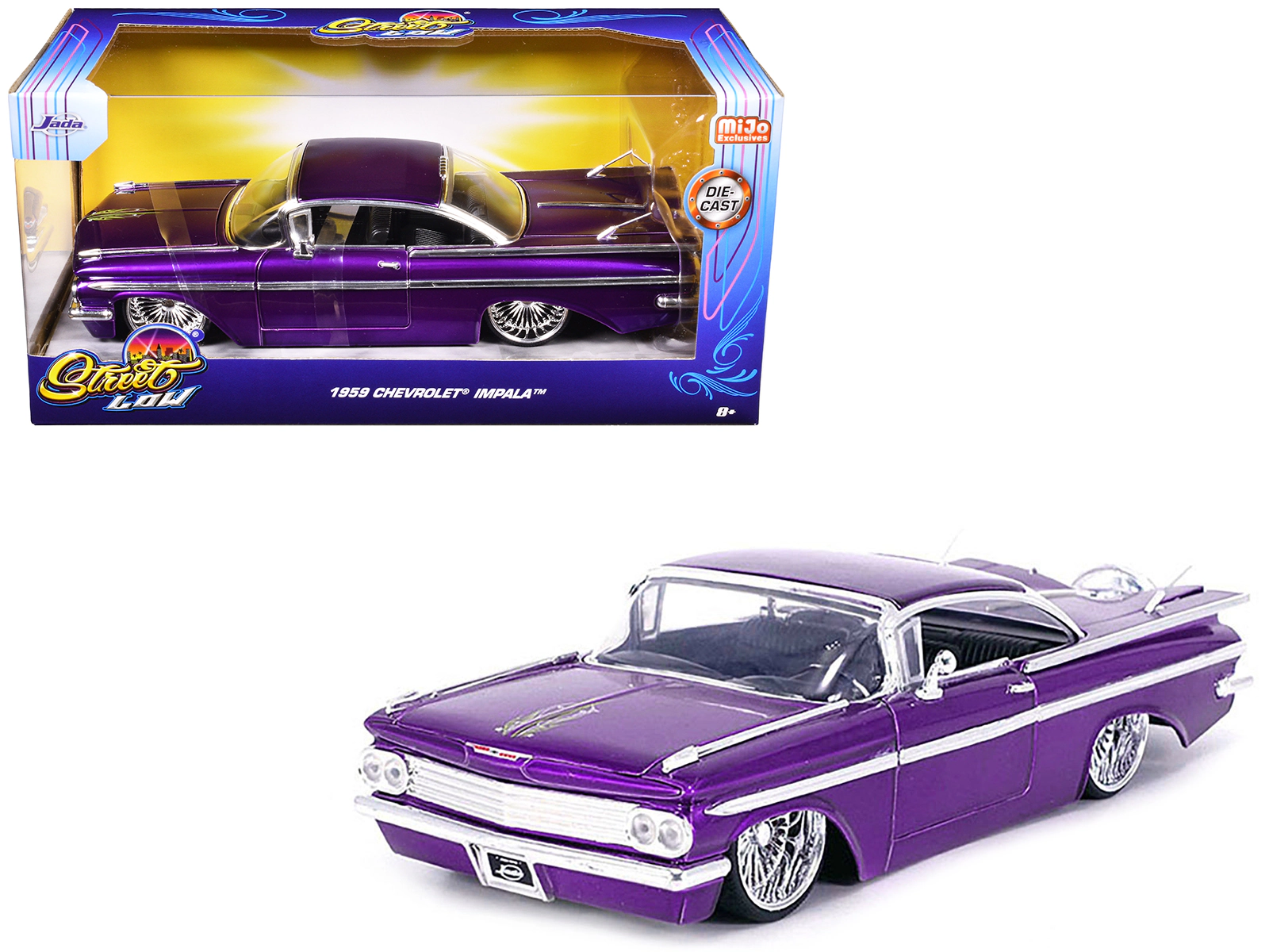 Jada 1959 Chevrolet Impala Lowrider Candy Purple With Dub Wire Wheels "Street Low" Series 1/24 Diecast Model Car