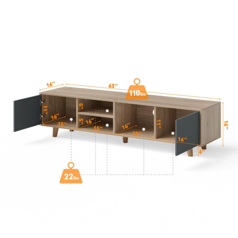 Hivvago 63 Inch Tv Stand With 2 Doors And Open Shelves For Living Room