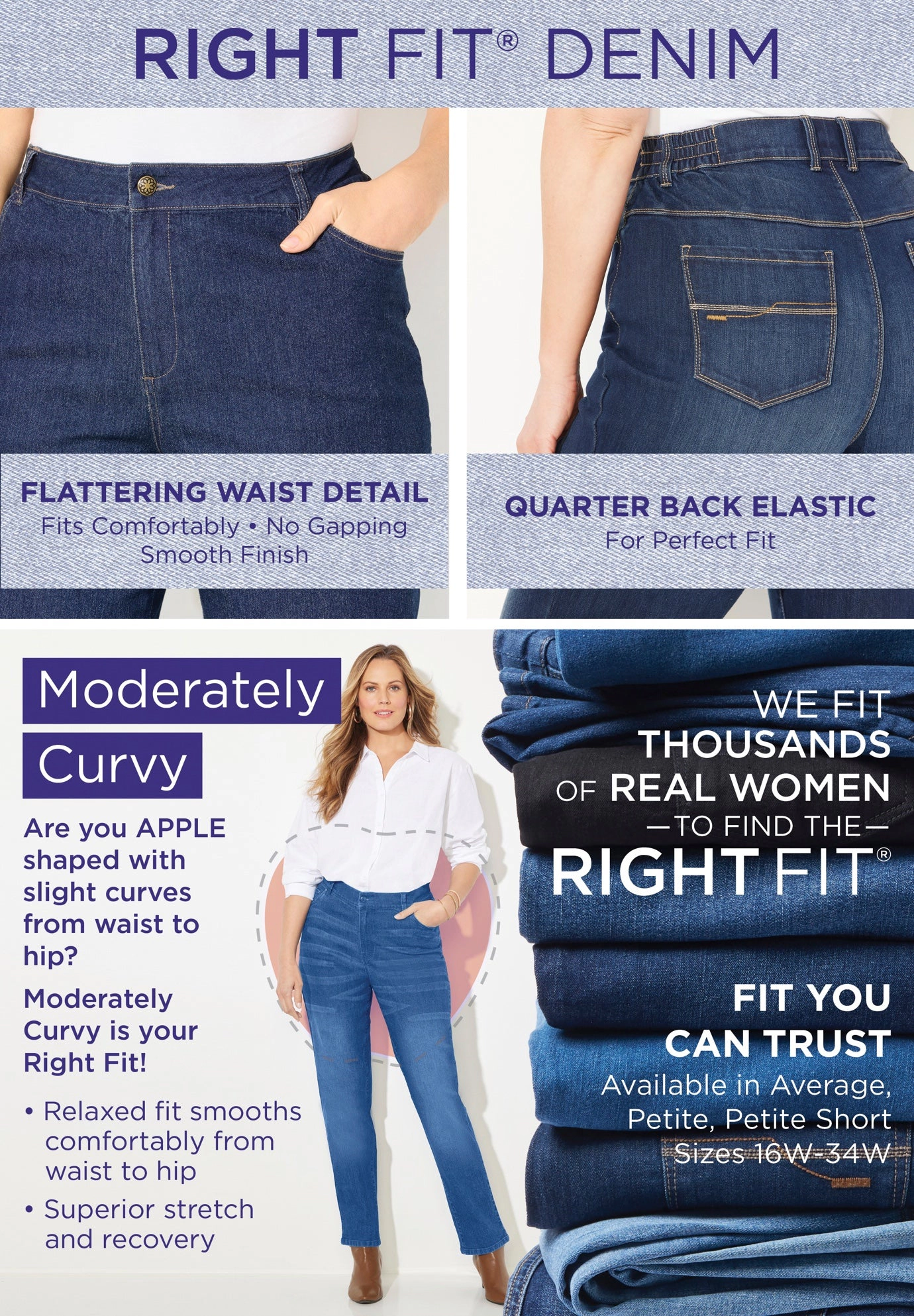 Catherines Women's Plus Right Fit Moderately Curvy Jean