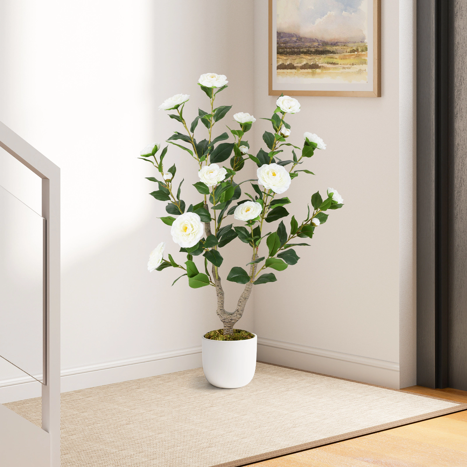 SlickBlue Artificial Camellia Tree with Decorative Pot for Home Decor