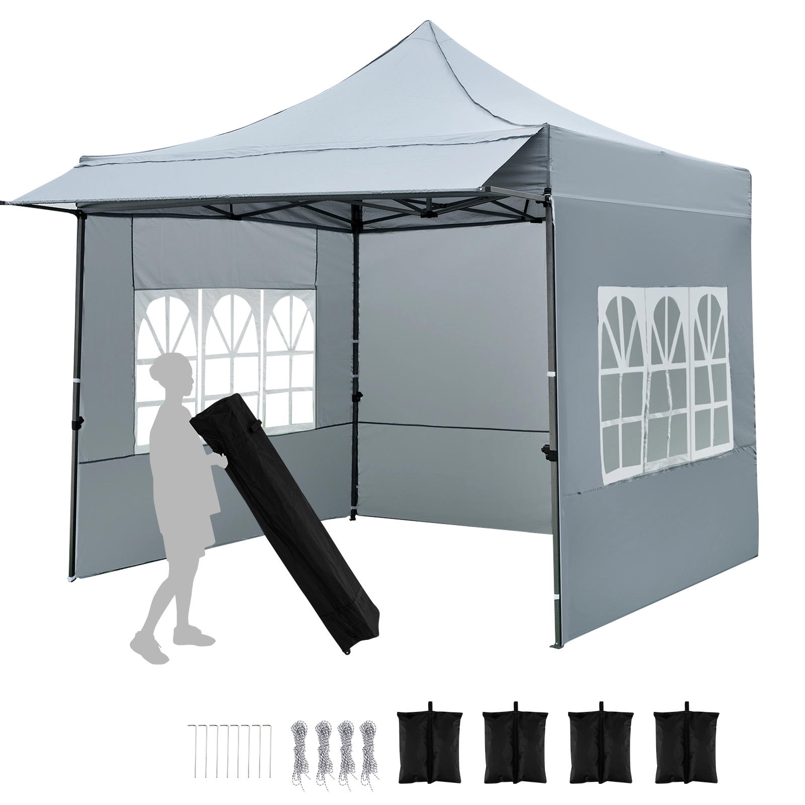 LJG 10 x FT Pop up Canopy Tent with Sidewalls and Awning for Party Picnic Event