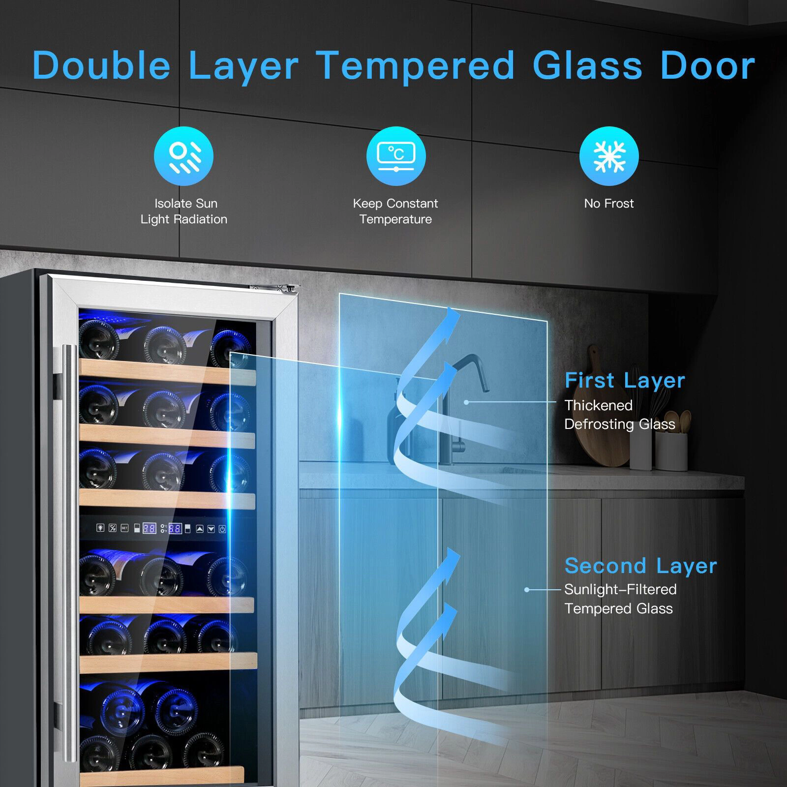 SlickBlue 30 Bottle Dual Zone Wine Cooler Refrigerator, 3.53 Cu Ft