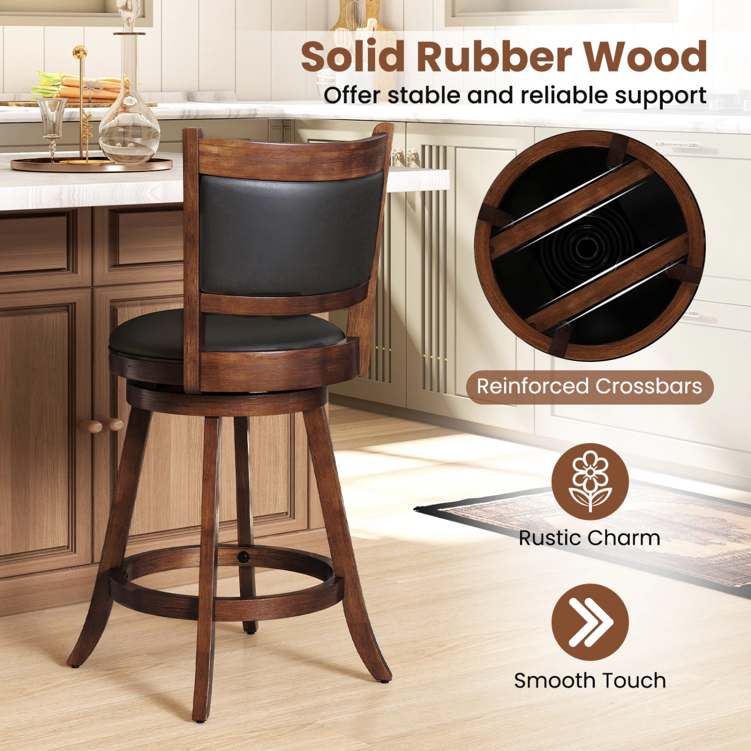 Glintex 2-Piece 24-Inch Swivel Counter Stool Set with Panel Back