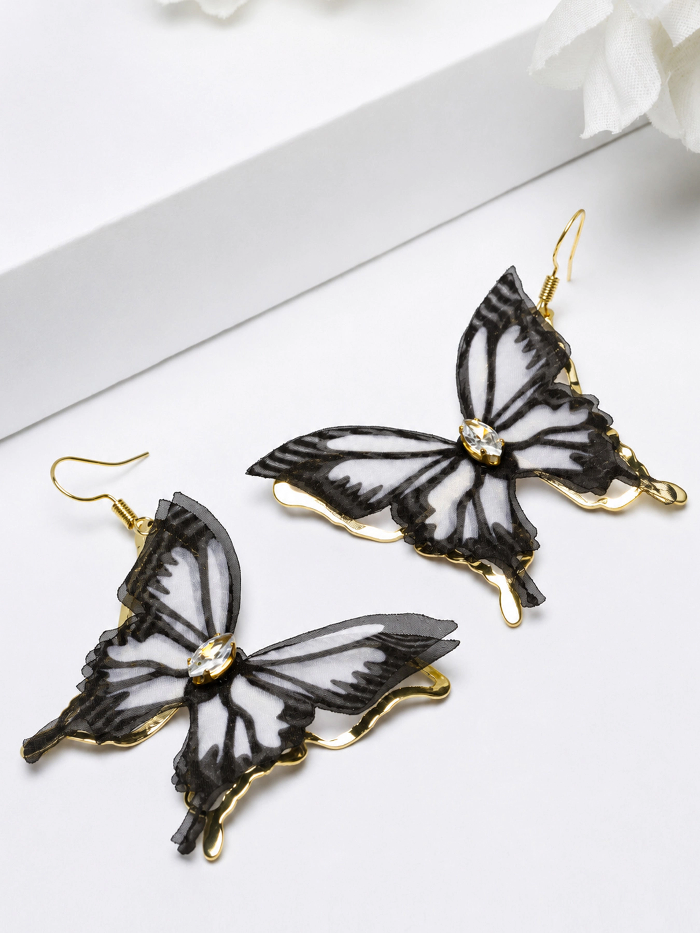 AGP PARIS Womens Black Butterfly Drop Earrings