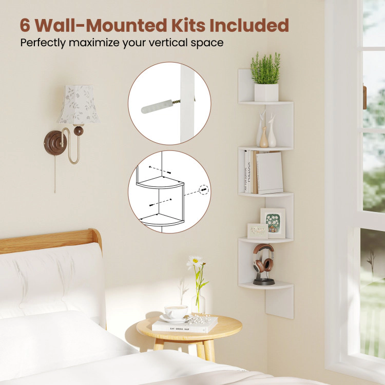 Hivvago Floating Corner Shelf with 5 Open Tiers and Wall-Mounted Design
