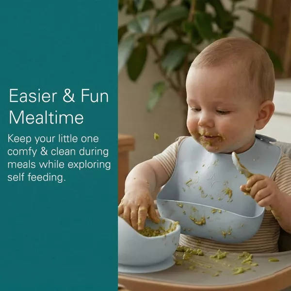 Sperric Silicone Baby Bibs - Soft Bib with Food Catcher, Waterproof Material, Adjustable Fit for & Toddler