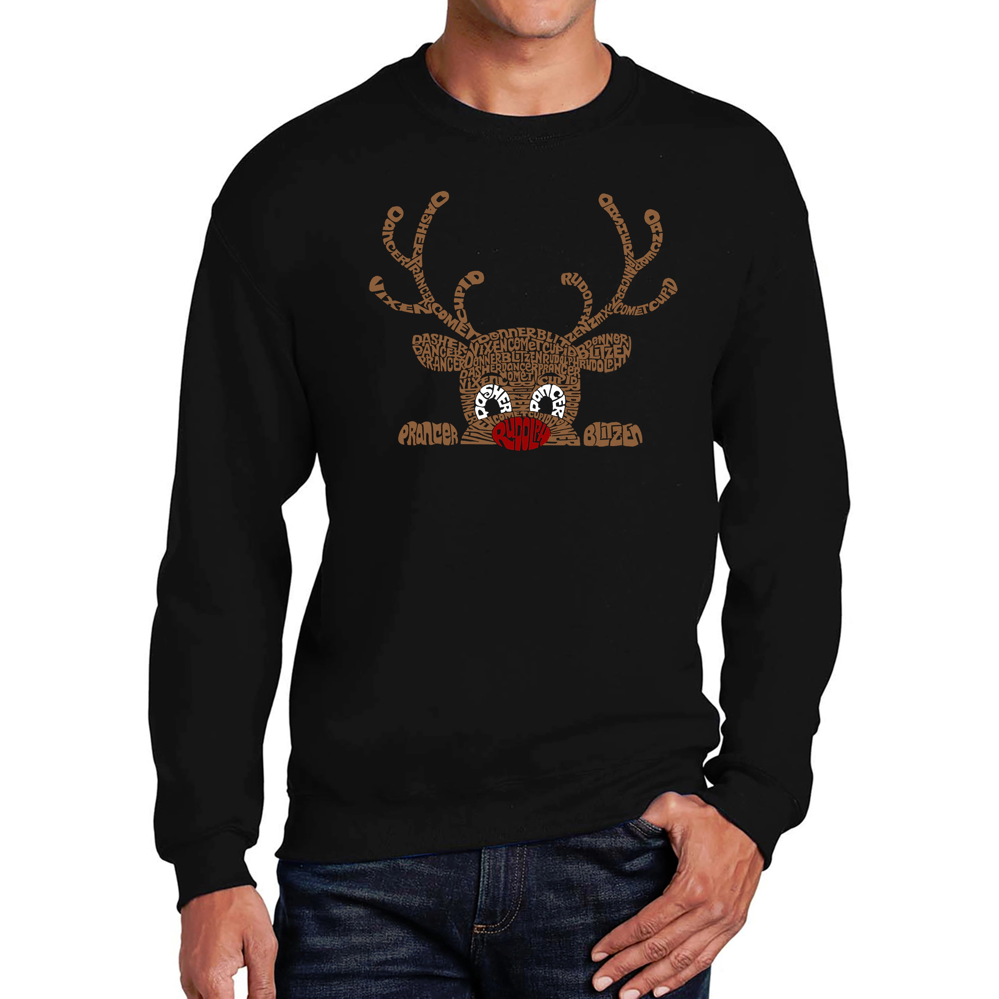 LA Pop Art Peeking Reindeer - Men's Word Crew Sweatshirt