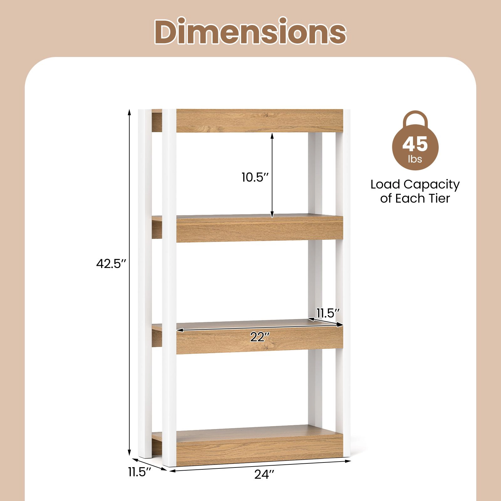 SlickBlue 4 Tier Bookshelf with Wooden Shelves and Anti-Tip Safety Kits