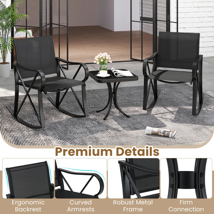 Hivvago 3 Piece Patio Rocking Set With Smooth Rocking Motion Outdoor Rocker Chair Bistro Set