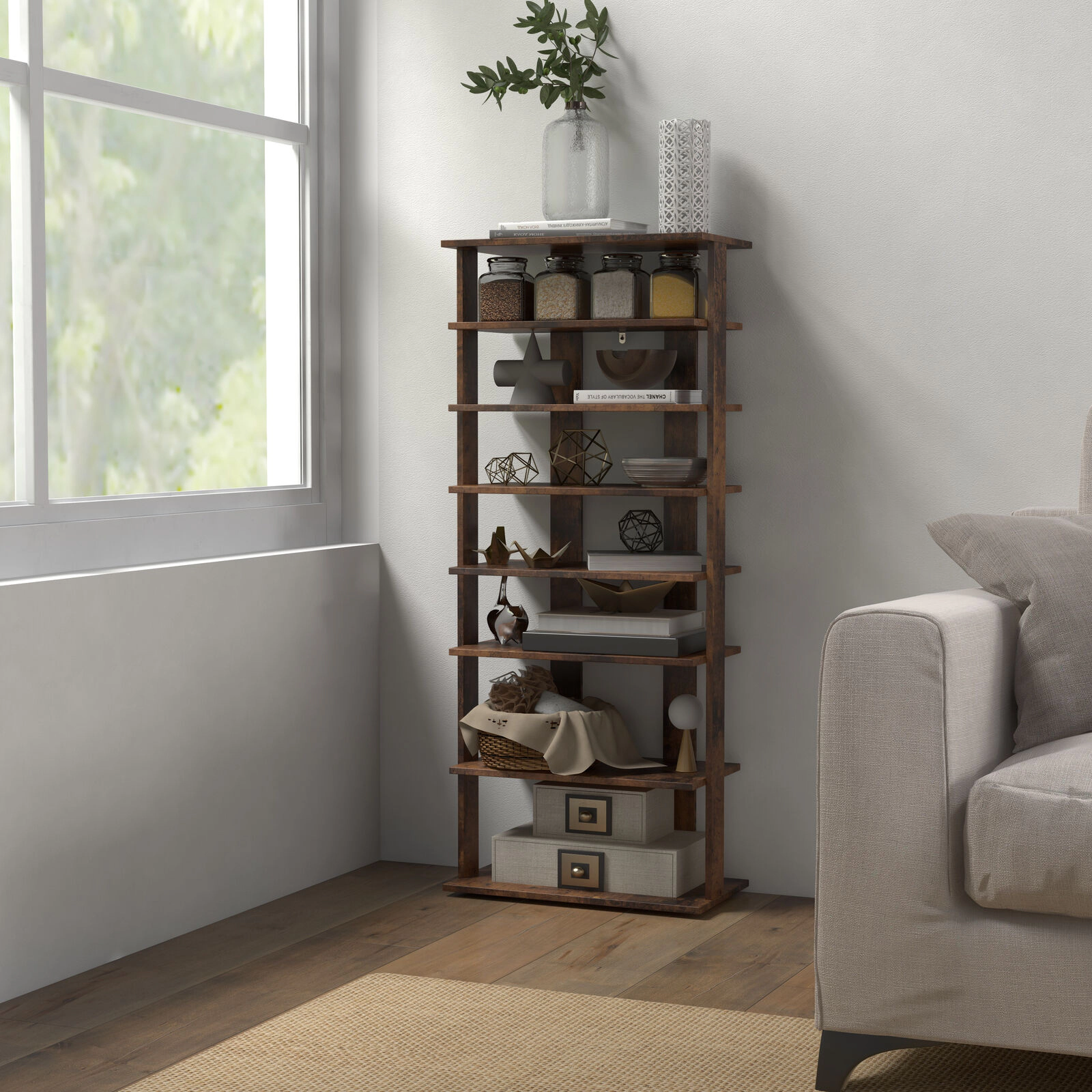 SUGIFT 7-Tier 18.5-in Narrow Tall Vertical Shoe Rack Storage Organizer with Removable Shelves