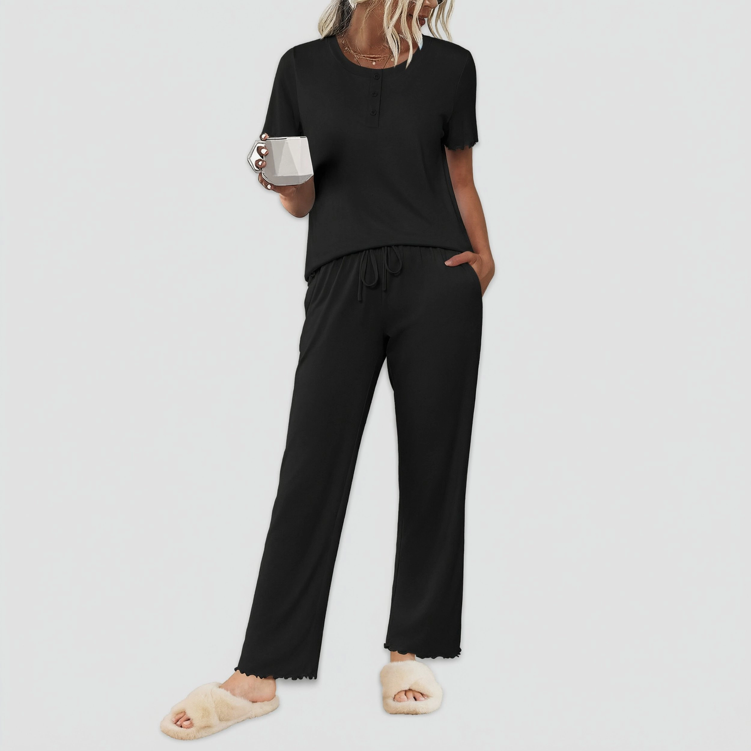 Ekouaer Pajama Sets for Women 2 Piece Short Sleeve Loungewear Button Down Pj Set Soft Sleepwear