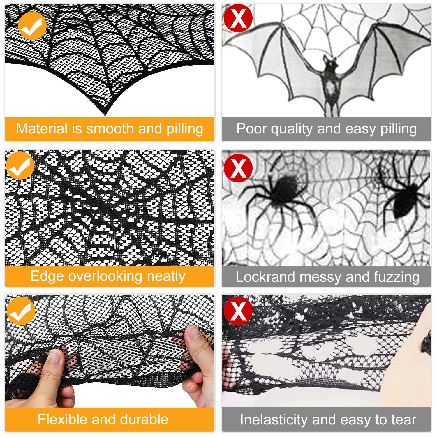 GBruno Lace Spiderweb Fireplace Mantle Scarf 96x18in