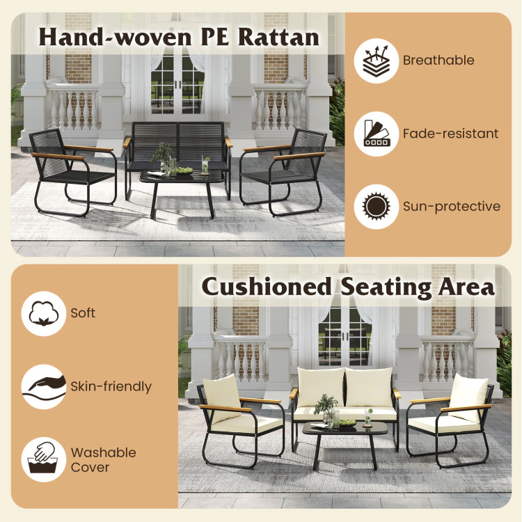 Hivvago 4 Pieces Patio Furniture Set With Tempered Glass Coffee Table