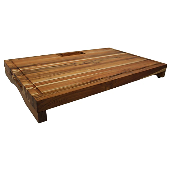 EcoDecors 29" x 18" Teak Edge Grain Cutting Board with Juice Groove, Handles and Waste Chute